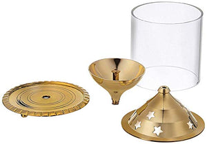 BDMP Akhand Diya Decorative Brass & Glass Oil Lamp,Tea Light Holder Lantern for Durga Pooja & Diwali-Cylinderical Shaped (4 inch) - Home Decor Lo