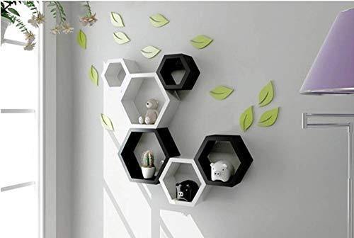 Furniture Cafe Hexagon Shape Set of 6 Floating Wall Shelves/Wall Shelf and Racks/Book Shelf for Living Room (Black/White) - Home Decor Lo