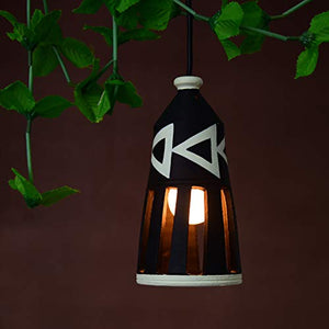Artysta Bottle Shape Hand-Crafted Hand-Painted Terracotta Decorative Pendant Cum Hanging Lamp in Black Color for Home Decor