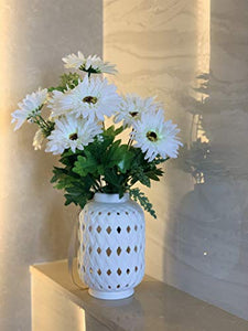 Fourwalls Beautiful Decorative Artificial Garabara Flower Bunches for Home decor (48 cm Tall, 10 Heads, White) - Home Decor Lo