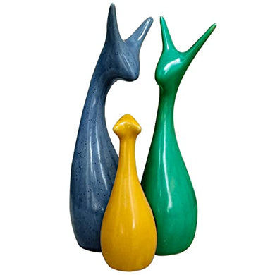LIFEHAXTORE® Home Decor Lucky Deer Family Piano Gloss Finish Ceramic Figures - (Set of 3, Yellow, Blue, Green)