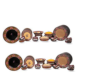 Vikas Khanna By Celeste Moksha Ceramic Dinner Set, Décor Settings, 24 K Gold Plated, Color (Charcoal Black)