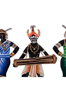 eCraftIndia Dancing Tribals On Shehnai Wrought Iron Wall Hanging (58 cm X 3 cm X 18) & Decorative Polystone Water Fountain (31 cm X 24 cm X 42 cm, Brown, Wfsr10851) Combo - Home Decor Lo