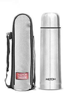 Milton Flip Lid 500 Thermosteel 24 Hours Hot and Cold Water Bottle with Bag, 500 ml, Silver - Home Decor Lo