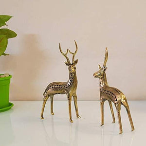 Shambhavi Creations™ Brass Deer Statue Vastu, Dhokra Brass Decor, Showpiece for Home Decoration (Gold Color, 200 g x 2, 4 x 1.5 x 6.5), Pack of 2 - Home Decor Lo