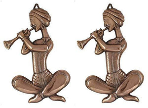 ZULKA Get your traditions Bronze Color Men Playing Shehnai Wall Hanging Showpiece/Figurine Gun Metal for Home Decor (16 inch x8.5 inch) - Home Decor Lo
