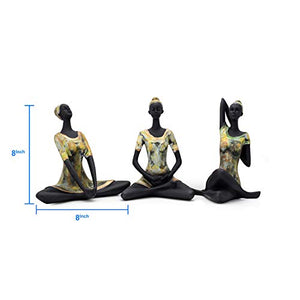 zart Set of 3 Different Black & Golden Yoga Posture Lady Statue Poly resin Figurine for Home Table Top Living Room Hall Bedroom Shelf Decoration - Yoga Statue in Decor - Home Decor Lo