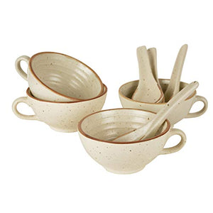 StyleMyWay Ceramic Matt Finish Soup Cups with Spoon (250 ml Each, Set of 4, White) | Maggi Bowls | Cereal Bowls - Home Decor Lo