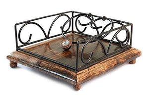Fabulo Wrought Iron and Wood Tissue Paper Napkin Holder Stand for Dining Table Brown - Home Decor Lo