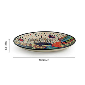 ExclusiveLane Hut Handpainted Ceramic Dinner Plates Dinnerware Serving Plate Thali Ceramic Plates for Dinner (2 Pieces, Microwave & Dishwasher Safe) - Home Decor Lo