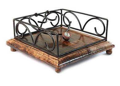 Fabulo Wrought Iron and Wood Tissue Paper Napkin Holder Stand for Dining Table Brown - Home Decor Lo