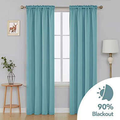 Deconovo Solid Color Light Blocking Curtains Rod Pocket Panels Thermal Insulated Blackout Curtains for Dining Room （7 Feet-Door） 52W x 84L Inch Smoke Blue 2 Panels - Home Decor Lo