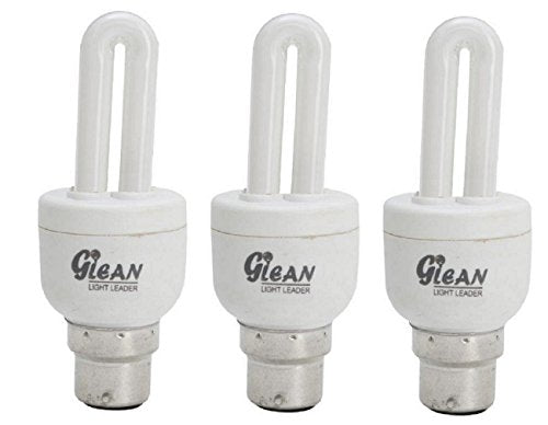 Glean 5 Watt -CFL 2 Tube Compact Fluorescent Light (White) - Pack of 3 Bulbs - Home Decor Lo