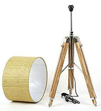 Load image into Gallery viewer, Wood Tripod Floor Lamp with Shade and Wiring and Bulb, Teak Wood - Home Decor Lo
