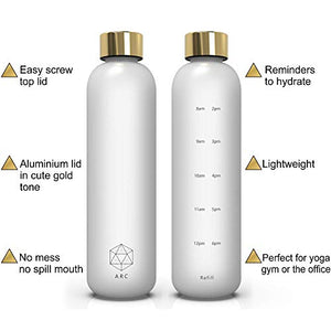 Water Bottle with Time Marker - 32 OZ, 1 Liter Motivational Reusable Water Bottles - BPA Free, Non-Toxic Frosted Plastic - for Fitness, Sports, Gym, Travel and Outdoors - Leakproof, Durable - Home Decor Lo