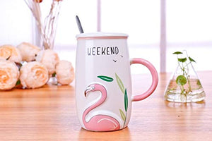 Satyam Kraft 1 pcs Embossed Flamingo Ceramic Mug for Coffee Tea Beverage Tea Cups/Coffee Mugs for Home Valentine Gift - Home Decor Lo