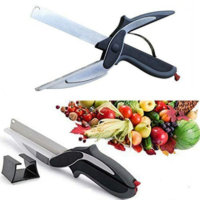 Ketsaal Clever Cutter 2 in 1 Food Chopper Vegetable & Fruit Cutter/Kitchen Scissors/Knife/Chopping/Cutting Board) Pack of 1 - Home Decor Lo