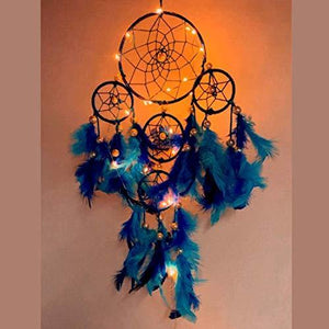 Rooh Dream Catcher ~ Blue 4 Tier with Pretty Lights ~ Handmade Hangings for Positivity (Can be Used as Home Décor Accents, Wall Hangings, Garden, Car, Outdoor, Bedroom, Key Chain, Windchime) - Home Decor Lo