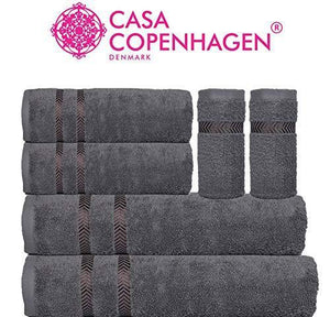Casa Copenhagen - 425 GSM Egyptian Cotton Ember 6 Pcs Towel Set - Granite Gray (1 King Size Bath Towel (75x150cm), 1 Medium Bath Towel (60x120cm), 2 Hand Towels (40x60cm), 2 Face Towels(30x30cm) - Home Decor Lo