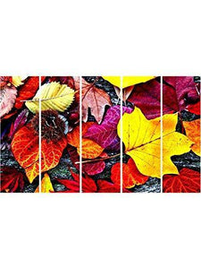 999Store Framed Ready to Hang Multiple Frames Printed Wooden Frame red Leaves Wall Art Panels for Living Room Painting - 5 Frames (130 X 76 cms) - Home Decor Lo