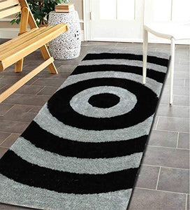 The Home Talk Modern Microfibre Polyester Shaggy Bedside Runner, Soft Rug for Bedroom Living Room Kitchen- 50x150 cm (Black Silver) - Home Decor Lo
