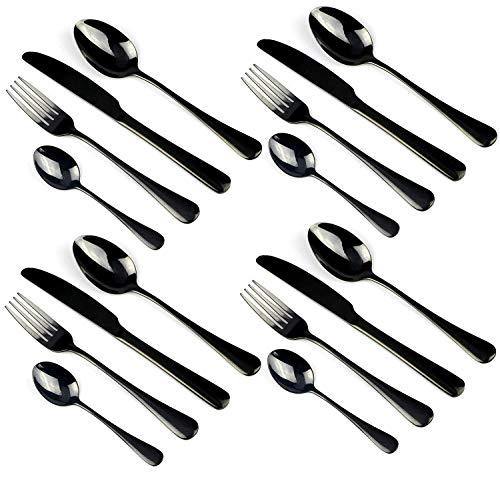 6pcs Matte Black Dinner Spoon Fork Knife Stainless Steel Satin