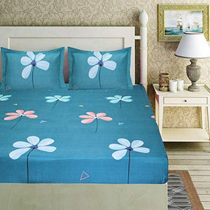 Home Candy Microfiber Collection 152 TC Microfiber Double Bed Sheet with 2 Pillow Covers - Floral, Blue - Home Decor Lo