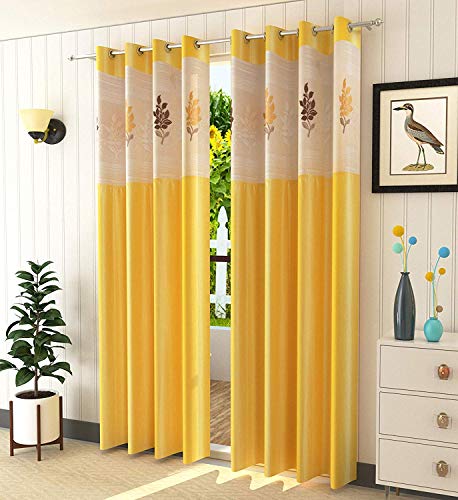 Galaxy Home Decor Floral Net Polyester 7 ft Door Curtains (Yellow) - Pack of 2 - Home Decor Lo