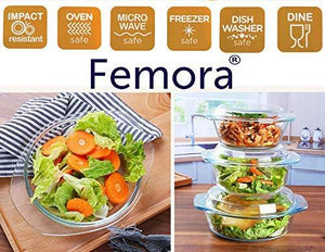 Femora Borosilicate Glass Microwave Safe Round Casseroles 700ML, 1000ML (Set of 2), Clear - Home Decor Lo