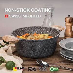 CAROTE Essential Woody - Nonstick Coating Granite Casserole Saucepot with Lid (28 cm) - Home Decor Lo