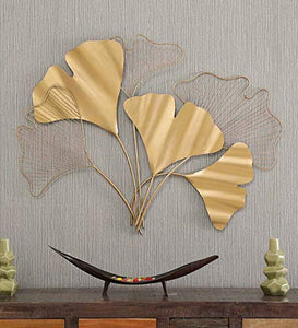 Vedas Exports Gold Wrought Iron Bunch Ginko Leaf Wall Art Decorative Hanging & Sculpture Home Living Room Decor (Size 40 x 30 inches) - Home Decor Lo
