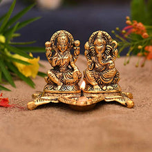 Load image into Gallery viewer, Metal Laxmi Lakshmi Ganesh Ganesha Idol murti with Diya for Diwali puja Pooja Gift Gifting Home Office Decoration,Golden