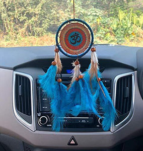Rooh Dream Catcher ~ Kesari Om Canvas Car Hanging ~ Handmade Hangings for Positivity (Can be Used as Home Décor Accents, Wall Hangings, Garden, Car, Outdoor, Bedroom, Key Chain, Meditation Room - Home Decor Lo