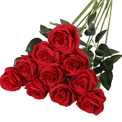 10pcs Artificial Silk Rose, Fake Flower With Long Stems Fake Rose For Home  Wedding Party Decoration Home Kitchen Decor