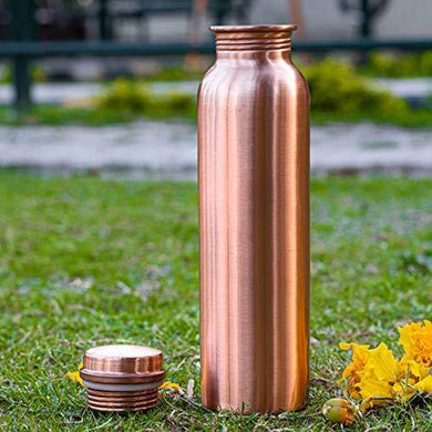 UDDHAV GOLD Pure Copper Bottle for Water 1 Liter Dirt Proof Leak Proof and Joint Less Ayurveda and Yoga Health Benefits Water Bottle (Mat Finish) - Home Decor Lo