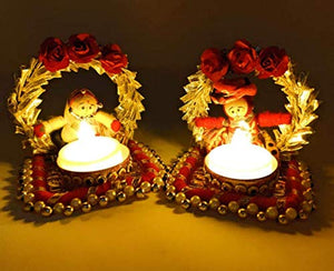 Rajotia Craft's Rajasthani Dolls Jharokha Tealight Candle Holder/Diwali Diya for Home Decor/Diwali Gift/Diwali Decoration/Corporate Gift for Diwali (1 Pair)(2 Candle Holders) - Home Decor Lo