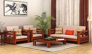 Sheesham Wood 5 Seater Sofa Set Home Living Room |Solid Wood Sofa Set 3+1+1 Honey Finish - Home Decor Lo
