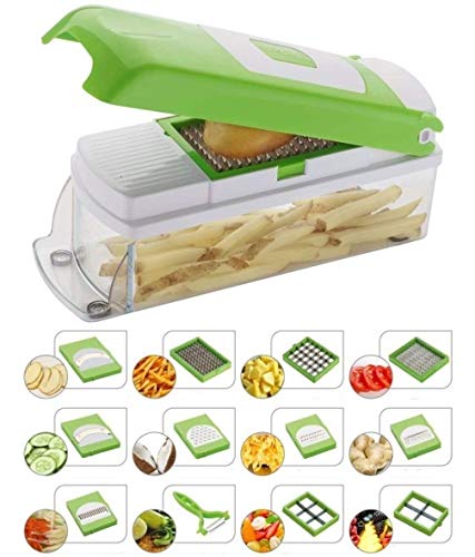 NOVEL Vegetable & Fruit Chipser With 11 Blades + 1 peeler inside, vegetable chopper, vegetable slicer, (GREEN) - Home Decor Lo