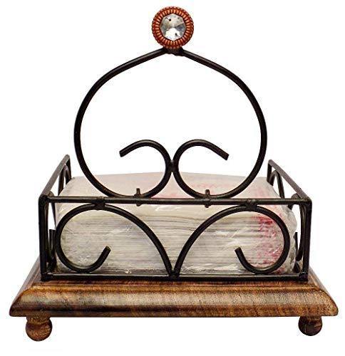 Fabulo Wrought Iron and Wood Tissue Paper Napkin Holder Stand for Dini –  Home Decor Lo