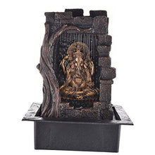 Load image into Gallery viewer, Indiana Craft Ganesha Polystone Curtain Style Indoor Table Top Water Fountain with LED Lights and Pump (Brown , Golden, 42 x 31 x 23 cm) - Home Decor Lo
