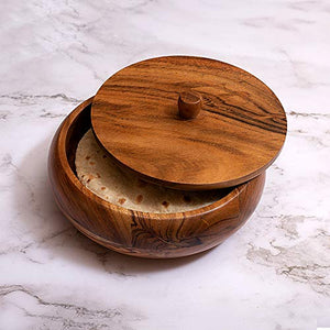 Sirohi Handicraft Acacia Wood Roti Box, 8'', Brown - Home Decor Lo