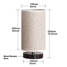 Load image into Gallery viewer, Lifeholder Table Lamp, Bedside Nightstand Lamp, Simple Desk Lamp, Fabric Wooden Table Lamp for Bedroom Living Room Office Study, Cylinder Black Base - Home Decor Lo