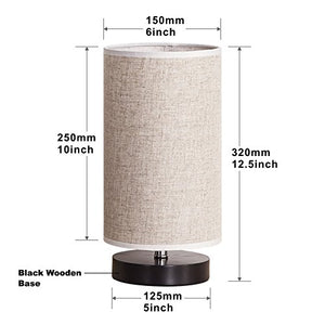 Lifeholder Table Lamp, Bedside Nightstand Lamp, Simple Desk Lamp, Fabric Wooden Table Lamp for Bedroom Living Room Office Study, Cylinder Black Base - Home Decor Lo