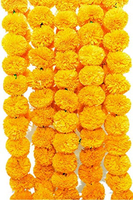 Phool Mala Artificial Genda Phool Marigold Fluffy Flower Garlands for Decoration (Yellow) - Home Decor Lo