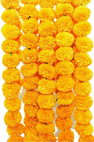 Phool Mala Artificial Genda Phool Marigold Fluffy Flower Garlands for Decoration (Yellow) - Home Decor Lo