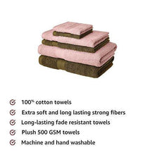 Load image into Gallery viewer, Amazon Brand - Solimo 100% Cotton 6 Piece Towel Set, 500 GSM (Brown and Baby Pink) - Home Decor Lo
