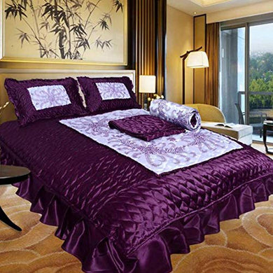 Amer Handicraft Satin Purple Colour Double Bedding Set with 1 Bedsheet, 2 Pillow Cover, 1 Ac Comforter {Set of 4 Pieces} King Size Coffee VIP - Home Decor Lo