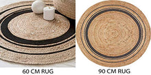 Load image into Gallery viewer, FLOTTCOW Hand Made Round and Reversible Superior Black Striped Design Pure Jute Braided 1 Piece Natural Color Rug, Carpet for Living Area, Size 60 cm Round - Home Decor Lo