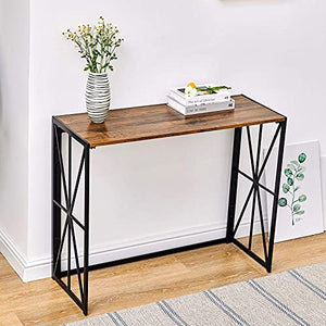 Coavas Folding Wood Console Table with 40 Inches Metal Frame