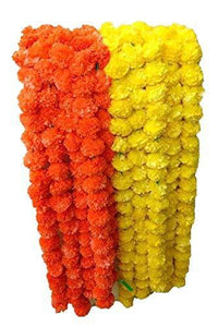 dannyboyzs Two Brothers Artificial Flowers Marigold Garland for Indian, Diwali, Housewarming and Baby Shower Decoration (5 ft, 5 Orange and 5 Yellow) -10 Garlands - Home Decor Lo